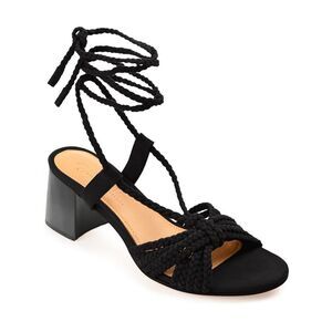 JOURNEE Womens Black Ankle Wrap Railee Toe Block Heel Leather Heeled Sandal 8